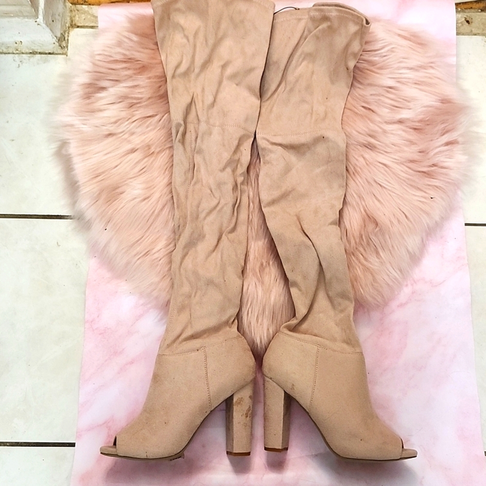 Brand New FASHION OPEN TOE FAUX SUEDE THIGH-HI BOOTS-7 *NOTE*